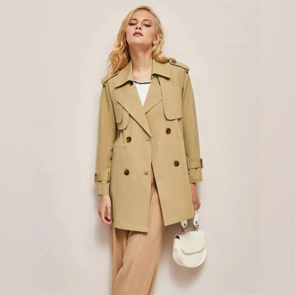 Mid Length Khaki Tan Spring Fashion Trench Coat Jacket - Picture 1 of 3